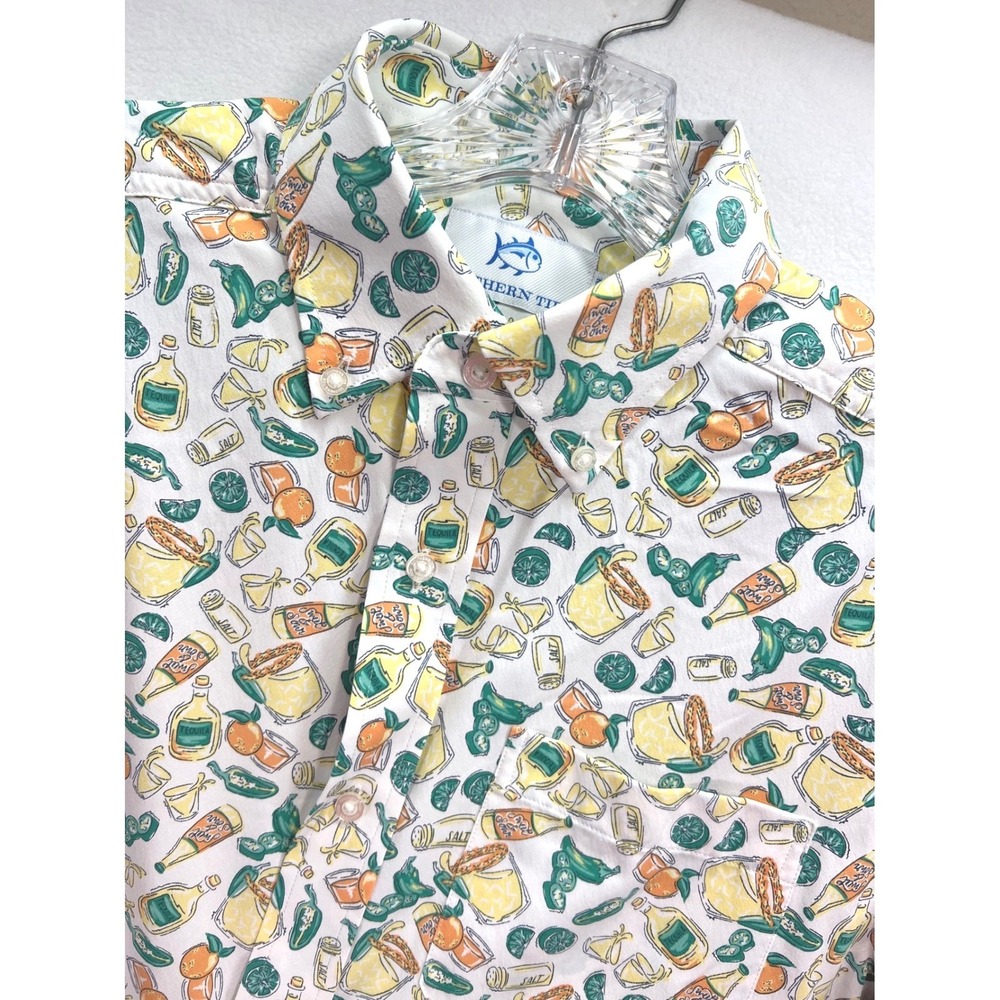 Southern Tide Mens Small Margarita Tequila Print Short Sleeve Button Down Shirt